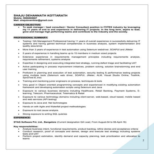 Shaju Dehannath Kottarath - Resume