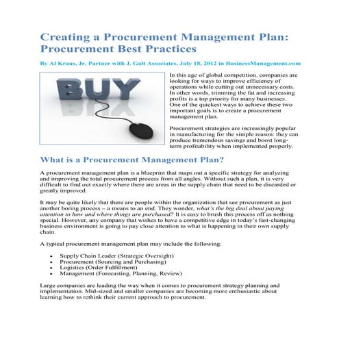 Creating a Procurement Management Plan | PDF
