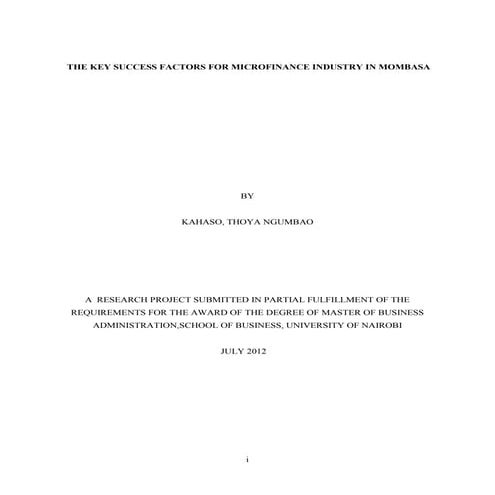 The key success factors for microfinance industry.