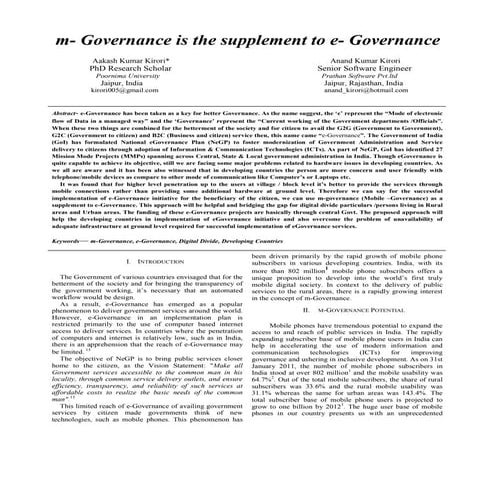 MGovernance is the supplement to the eGovernance_ver 2.0