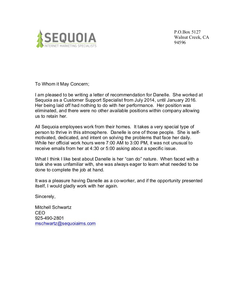 sequoialetters letter of recommendation for laid off employee