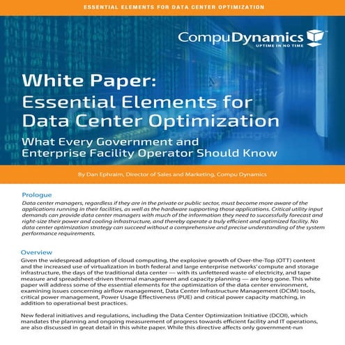 Compu Dynamics White Paper - Essential Elements for Data Center Optimization