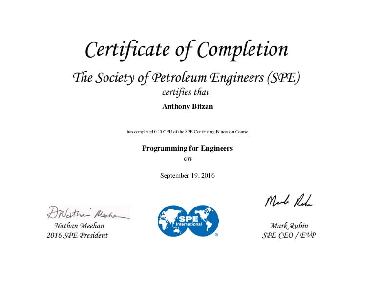 The Society of Petroleum Engineers Printable Certificate