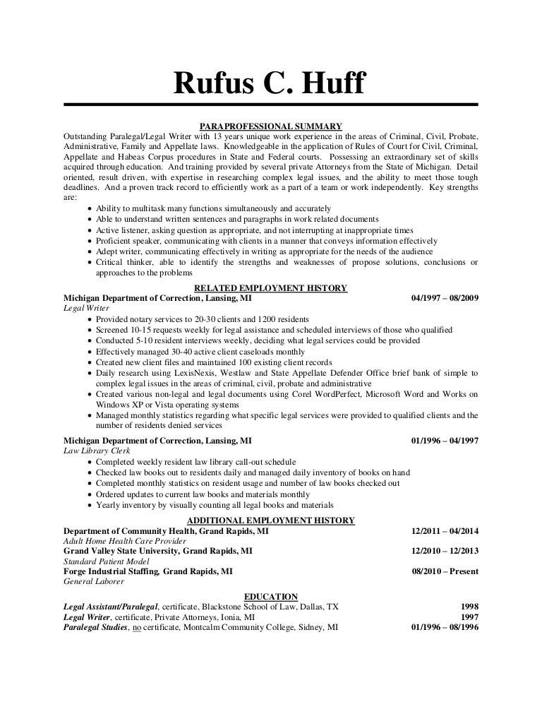 sample paralegal resumes