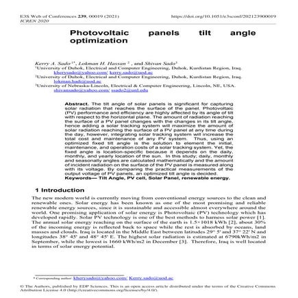 Photovoltaic panels tilt angle optimization