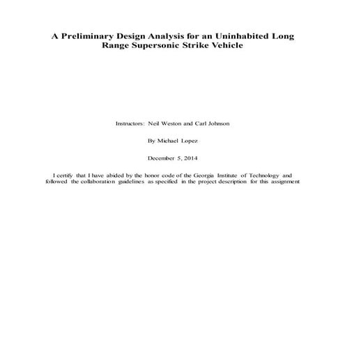 A Preliminary Design for a Unmanned Long Range Strike Vehicle