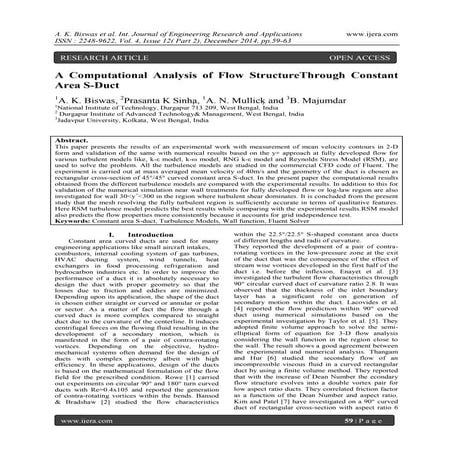 A Computational Analysis of Flow StructureThrough Constant Area S-Duct