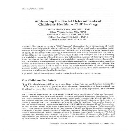 Social Determinants of Childrens Health- A Cliff Analogy