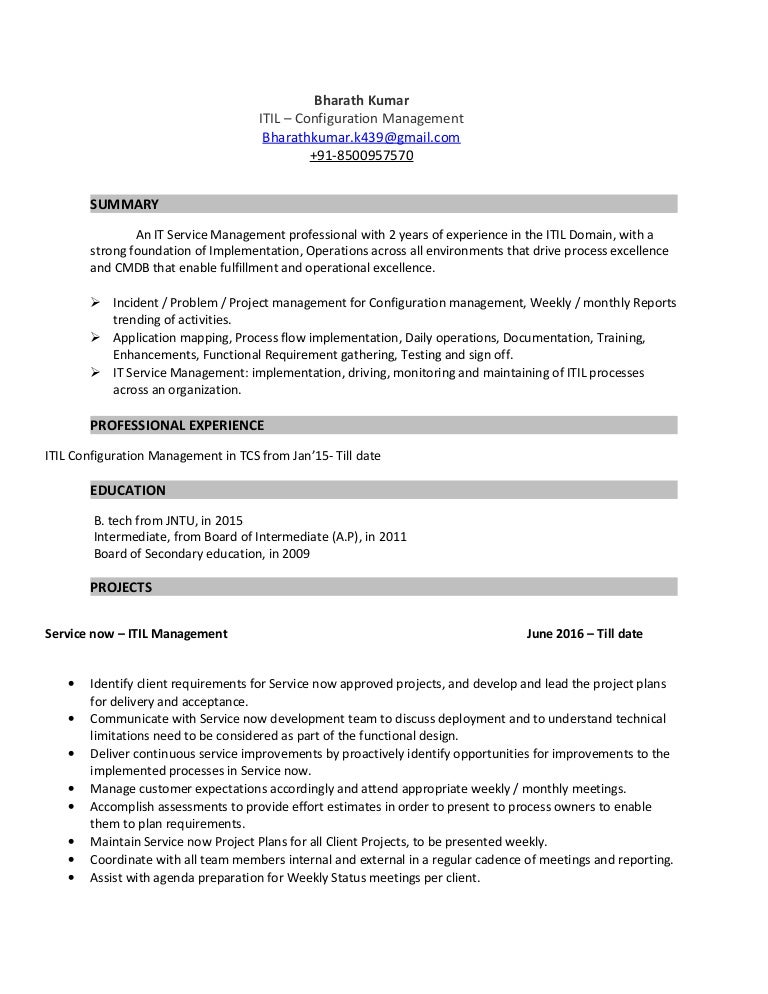 bharath kumar itil resume itil resumes