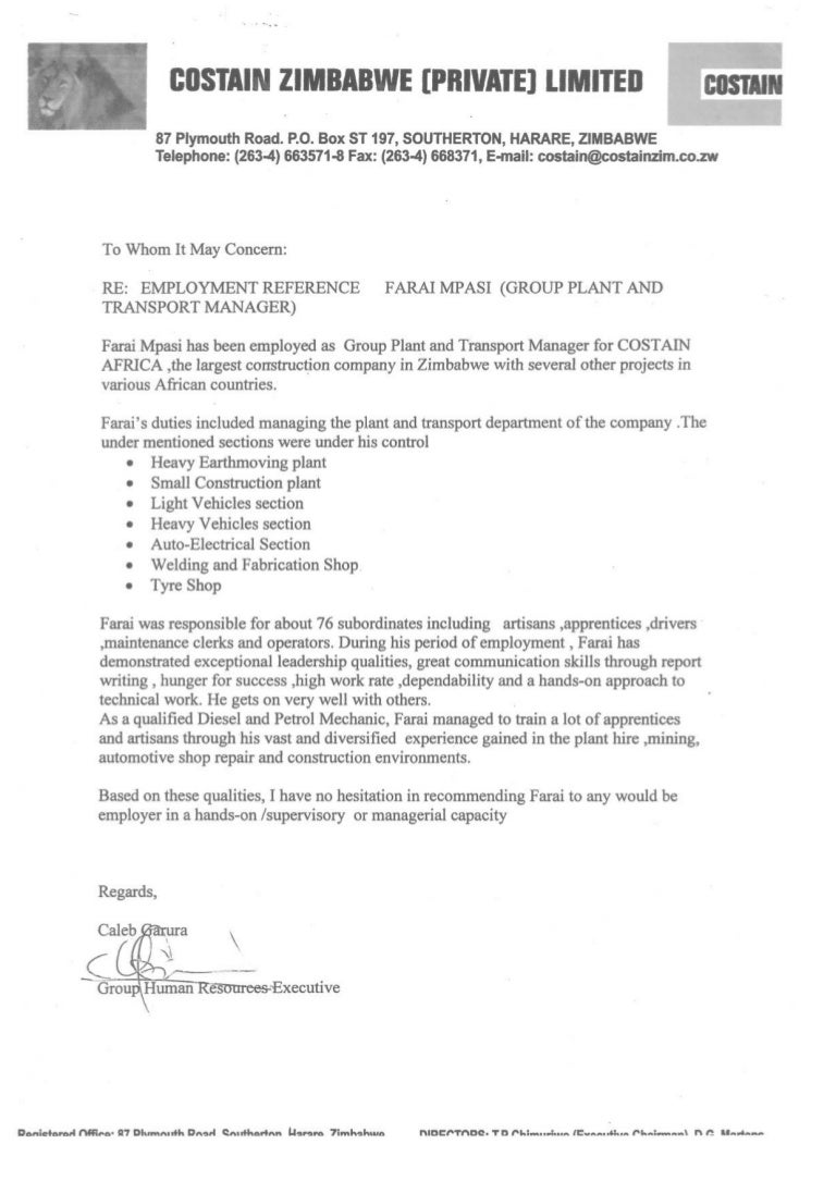 Farai Costain Reference Letter Farai Costain Reference Letter