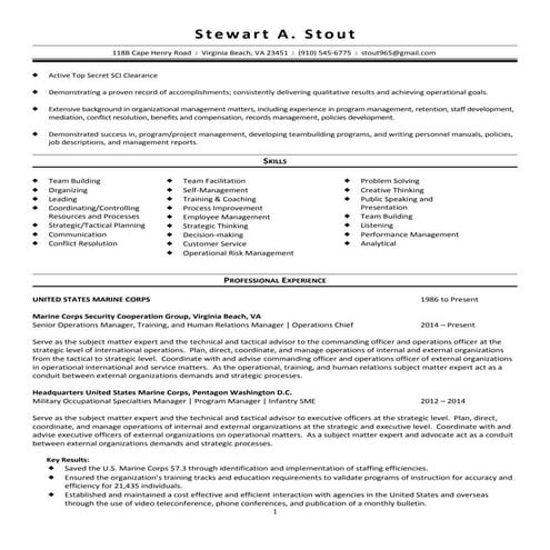 Stewart A. Stout Management -PM- Experience