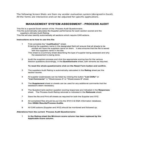 Supplier Audit Tool Partial Example | DOCX