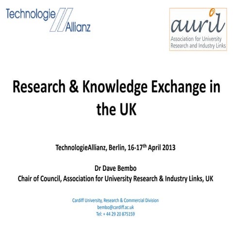 UK Knowledge Exchange, TechnologieAllianz, Berlin 16.04.2013