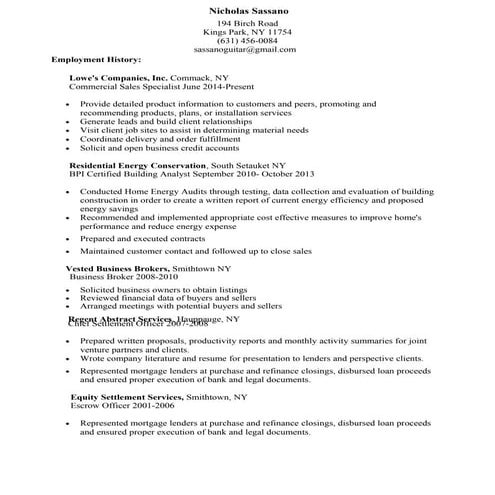 Resume  Nicholas Sassano 2016