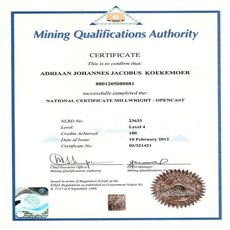 National Certificate Millwright