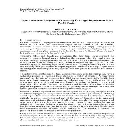 Legal Recoveries Programs (Legal Profit Center - 2014)