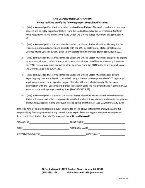 END USE and END USER CERTIFICATION PDF END USE and END USER CERTIFICATION PDF