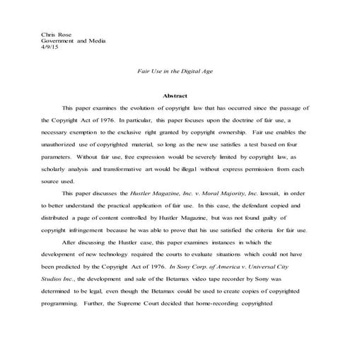 Chris Rose Research Paper