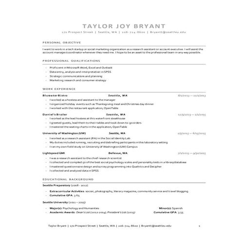 Taylor Bryant - Resume August 2015 | PDF