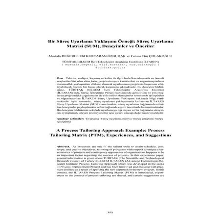 Bir Süreç Uyarlama Yaklaşımı Örneği: Süreç Uyarlama Matrisi (SUM), Deneyimler...