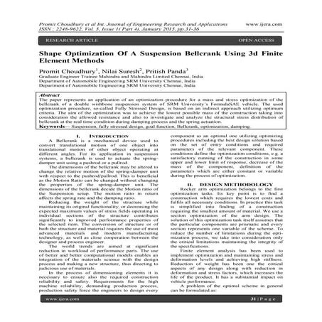 EShape Optimization Of A Suspension Bellcrank Using 3d Finite Element Methods