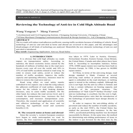 Reviewing the Technology of Anti-ice in Cold High Altitude Road