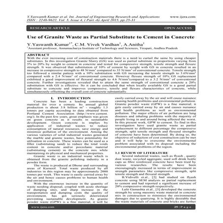 Use of Granite Waste as Partial Substitute to Cement in Concrete