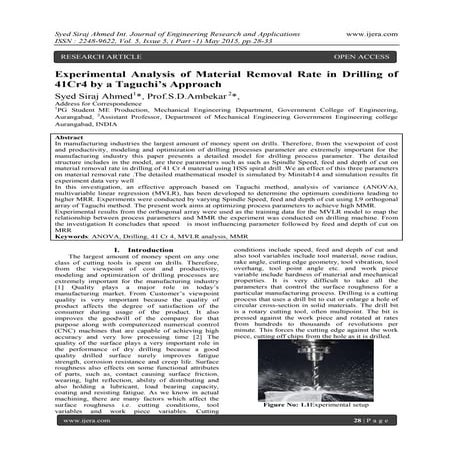 Experimental Analysis of Material Removal Rate in Drilling of 41Cr4 by a Tagu...