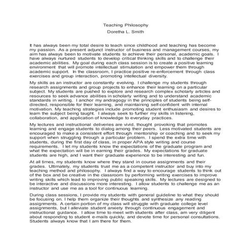 Teaching Philosophy - Doretha Smith