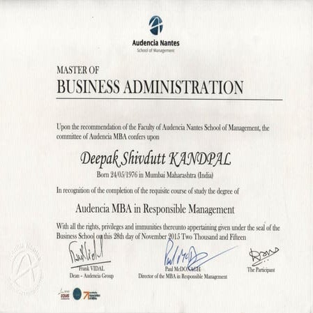 Audencia MBA in Responsible Management Certificate