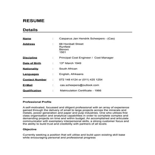 RESUME - Cas Scheepers 1 Rev