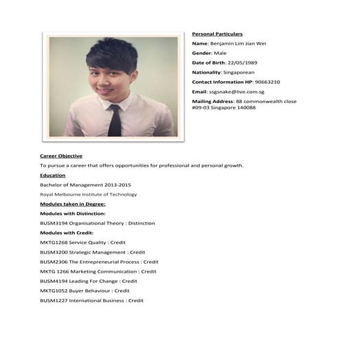 Benjamin Lim's Resume