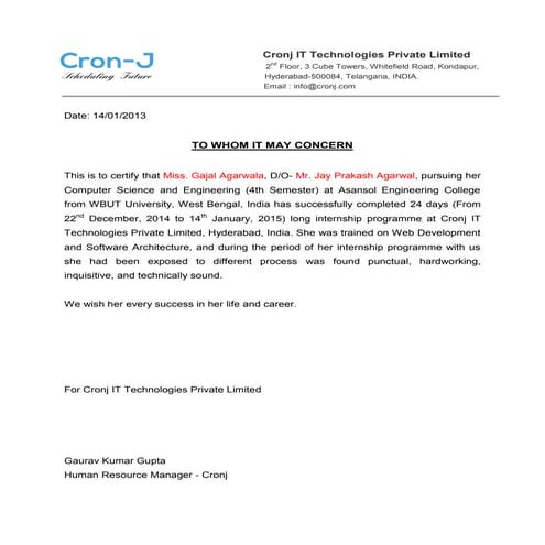 Internship_Project_Letter | PDF