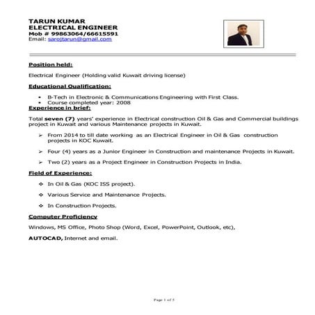 CV - Tarun (Electrical Engineer) 