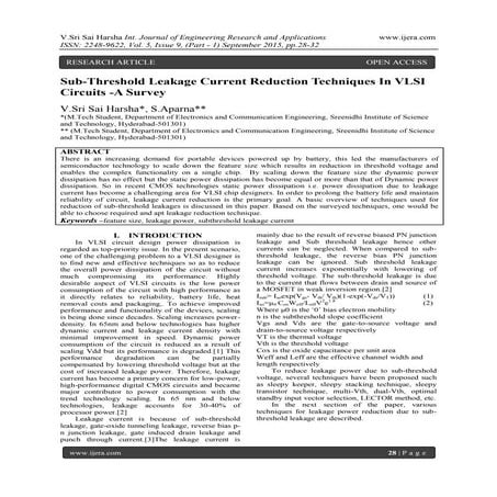 Sub-Threshold Leakage Current Reduction Techniques In VLSI Circuits -A Survey