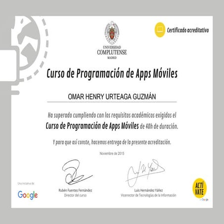 Certificado Curso de Programación de Apps Móviles | PDF