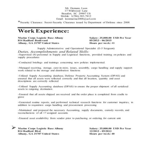 Mr  Donnato Leon Resume (Civilian)