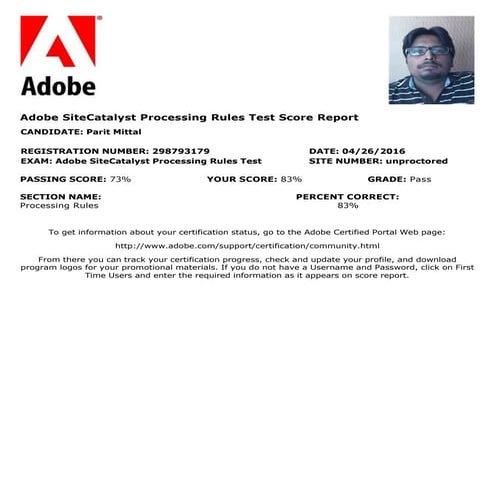 Adobe Processing Rules Test Score Card | PDF