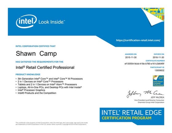 Intel ITP Generic Gold Certificate_PRINT | PDF
