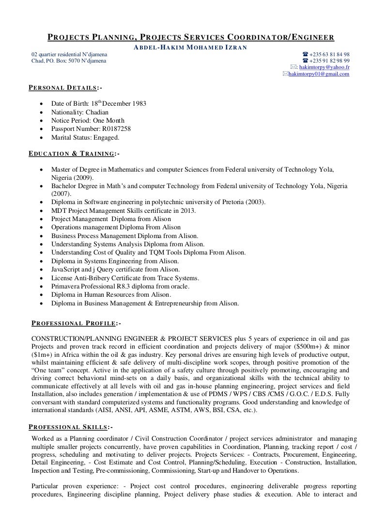 Resume Projects Engineer Planner Project Services 2