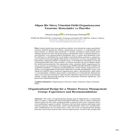 Olgun Bir Süreç Yönetimi Ekibi Organizasyonu Tasarımı: Deneyimler ve Öneriler