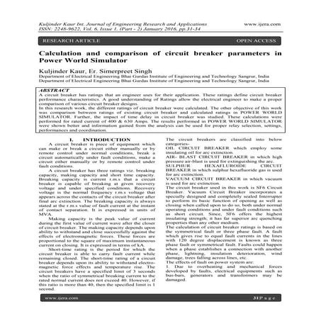 Calculation and comparison of circuit breaker parameters in Power World Simul...