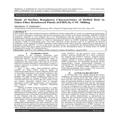 Study of Surface Roughness Characteristics of Drilled Hole in Glass Fiber Rei...