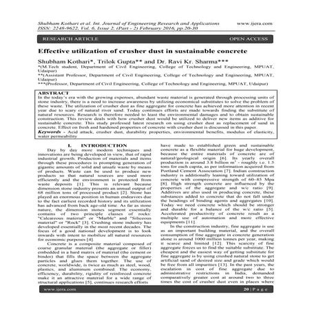 Effective utilization of crusher dust in sustainable concrete