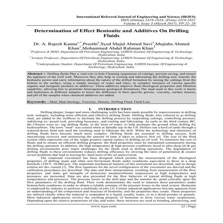 Determination of Effect Bentonite and Additives On Drilling Fluids