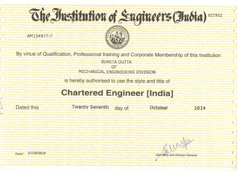 Chartered Engineer Certificate