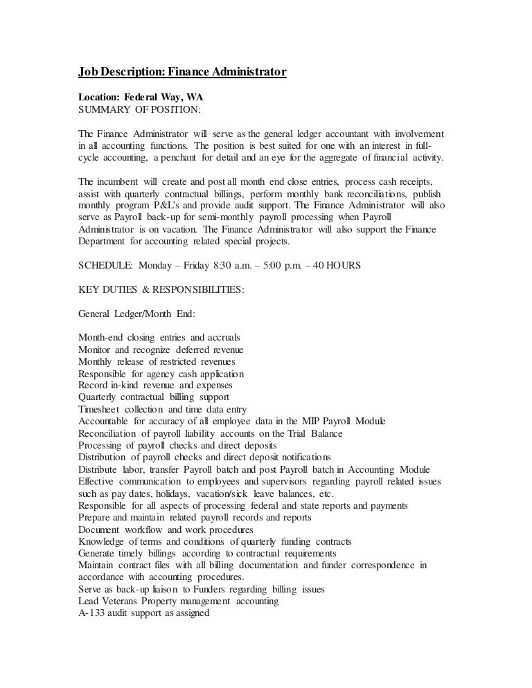 finance administrator job description