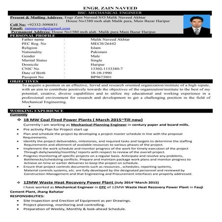 Zain Naveed (Mechanical Engineer)CV
