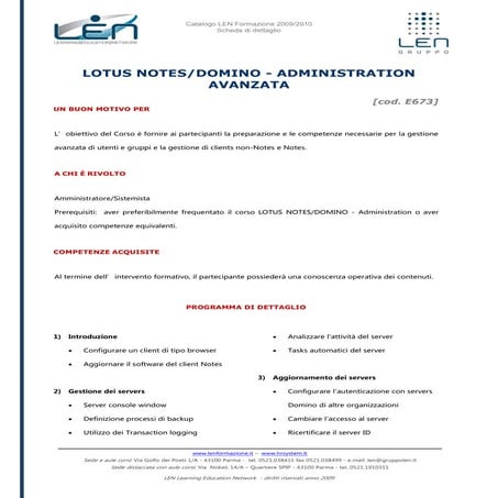Lotus notes domino administration avanzata - Scheda corso LEN
