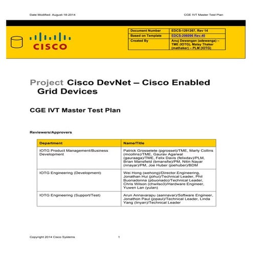 CGE IVT Master Test Plan